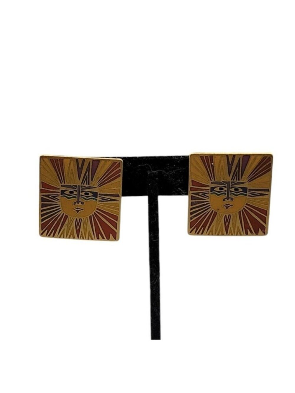 Laurel Burch Sun Goddess Post Earrings Square Gols Tone Statement Studs Vintage